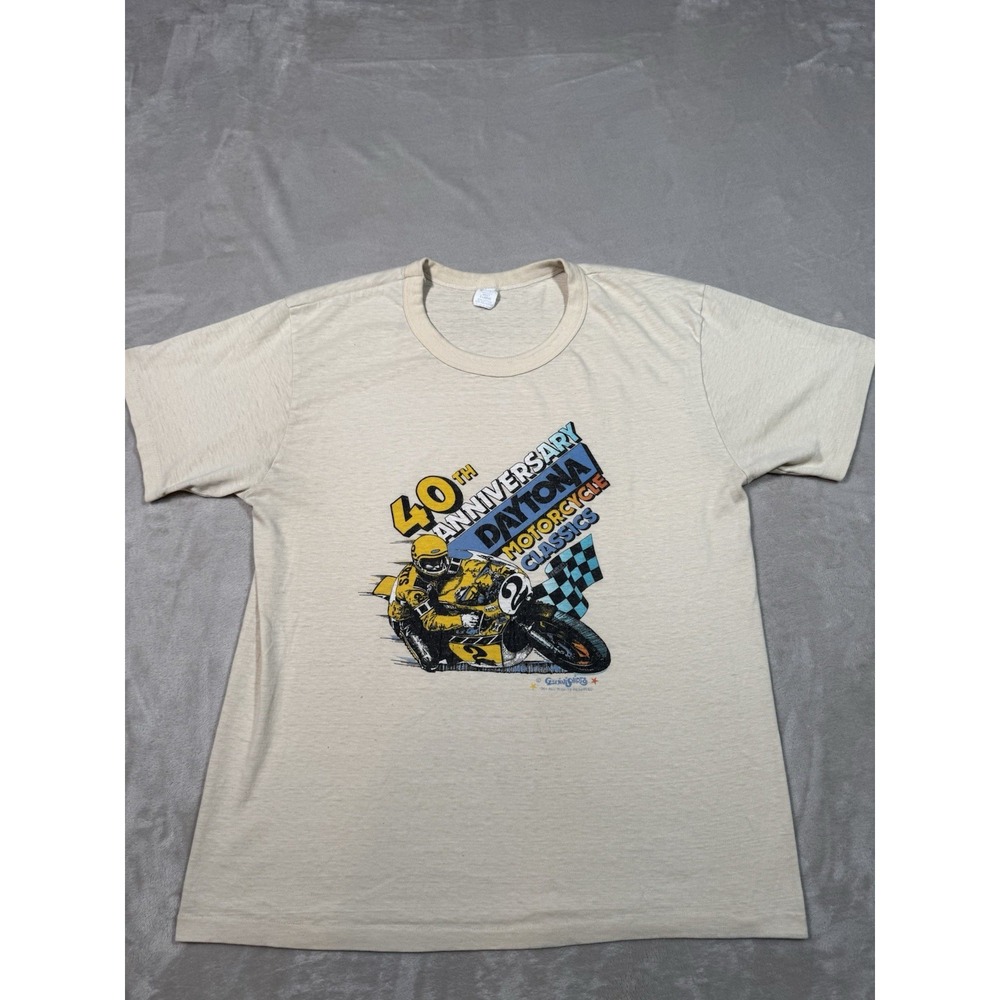 Daytona Beach Bike Week 1981 Vintage Shirt Large Cream VTG 80s Biker Racing